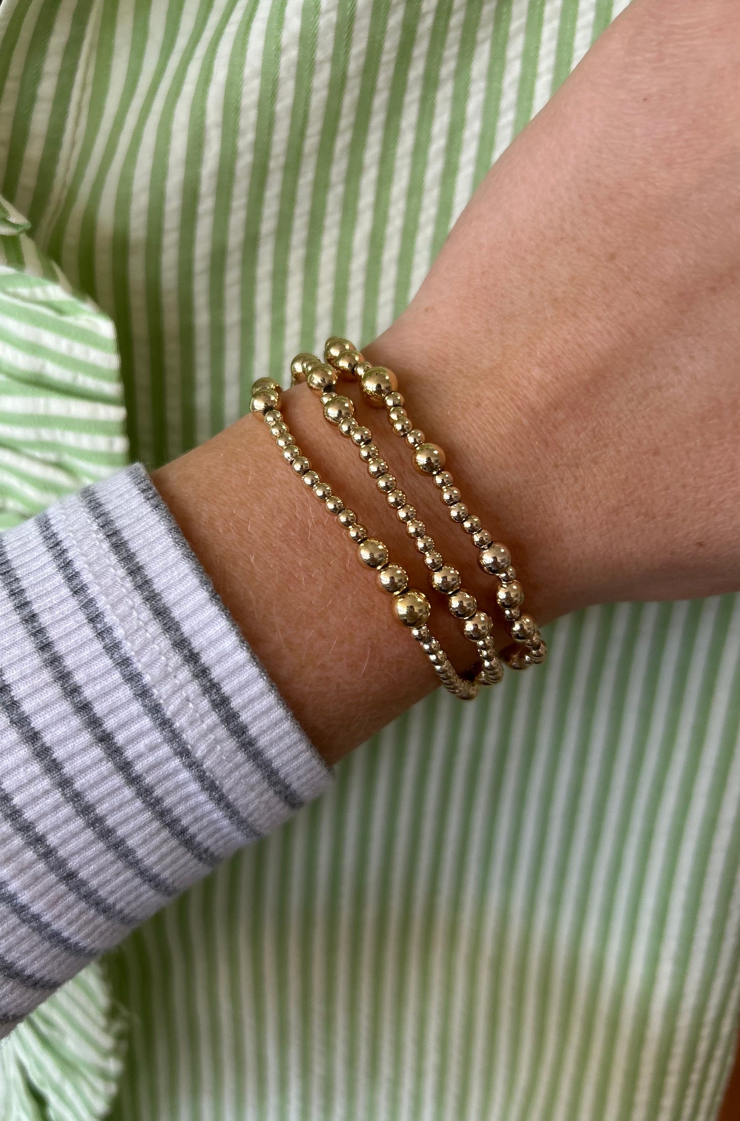 MULTI LAYER GOLD BALL CHAIN BEADED BRACELET