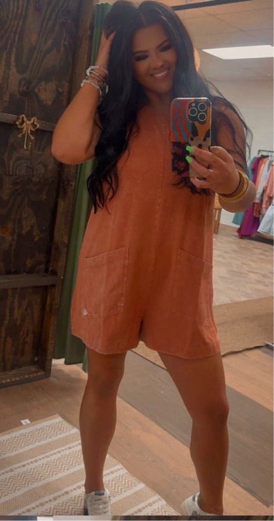 Tailgate Romper- Vintage Orange