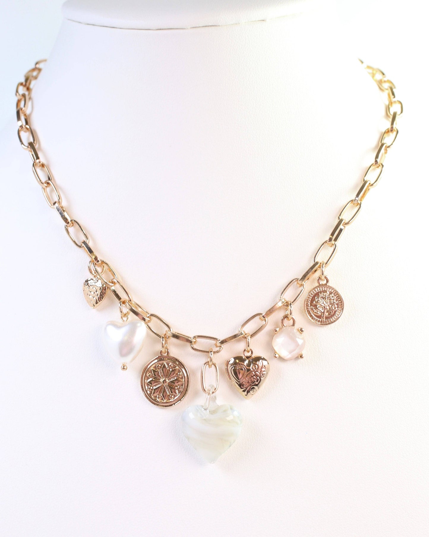 Caroline Hill - Linden Heart Charm Necklace Gray