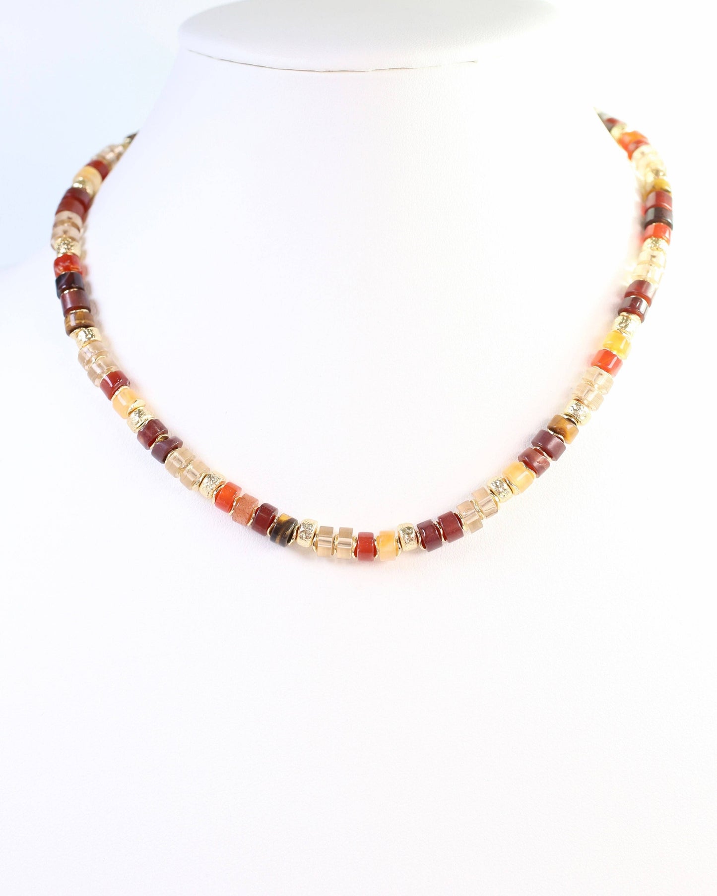 Caroline Hill - Juneau Glass Beaded Necklace With Gold Accents Topaz