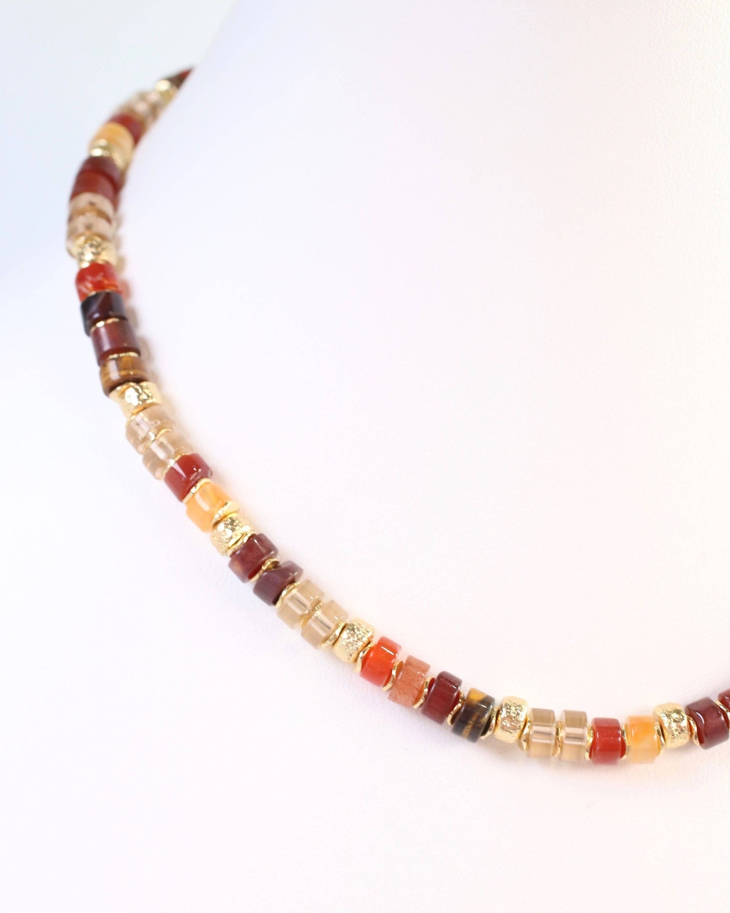 Caroline Hill - Juneau Glass Beaded Necklace With Gold Accents Topaz