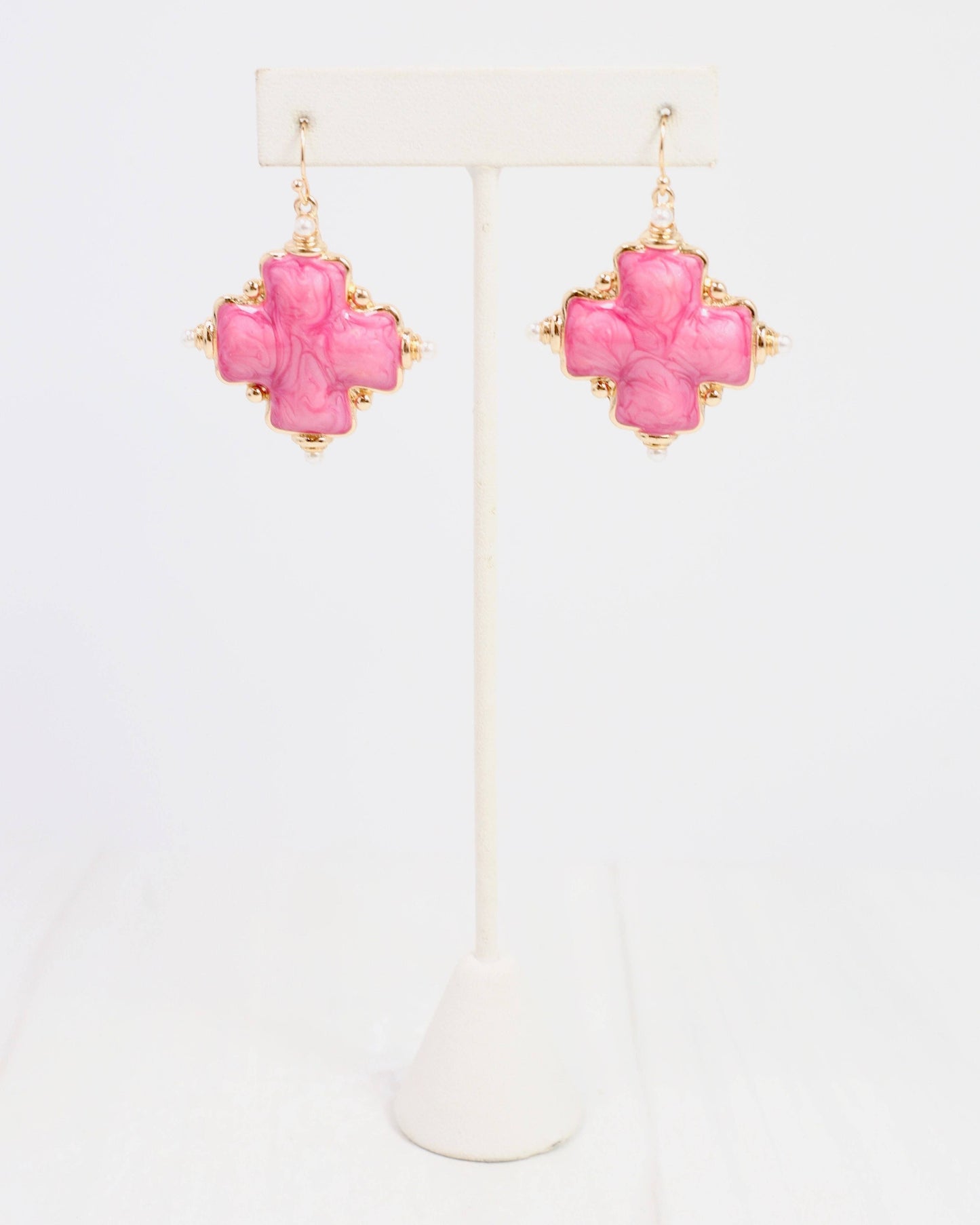 Caroline Hill - Edie Enamel Cross Earring Pink