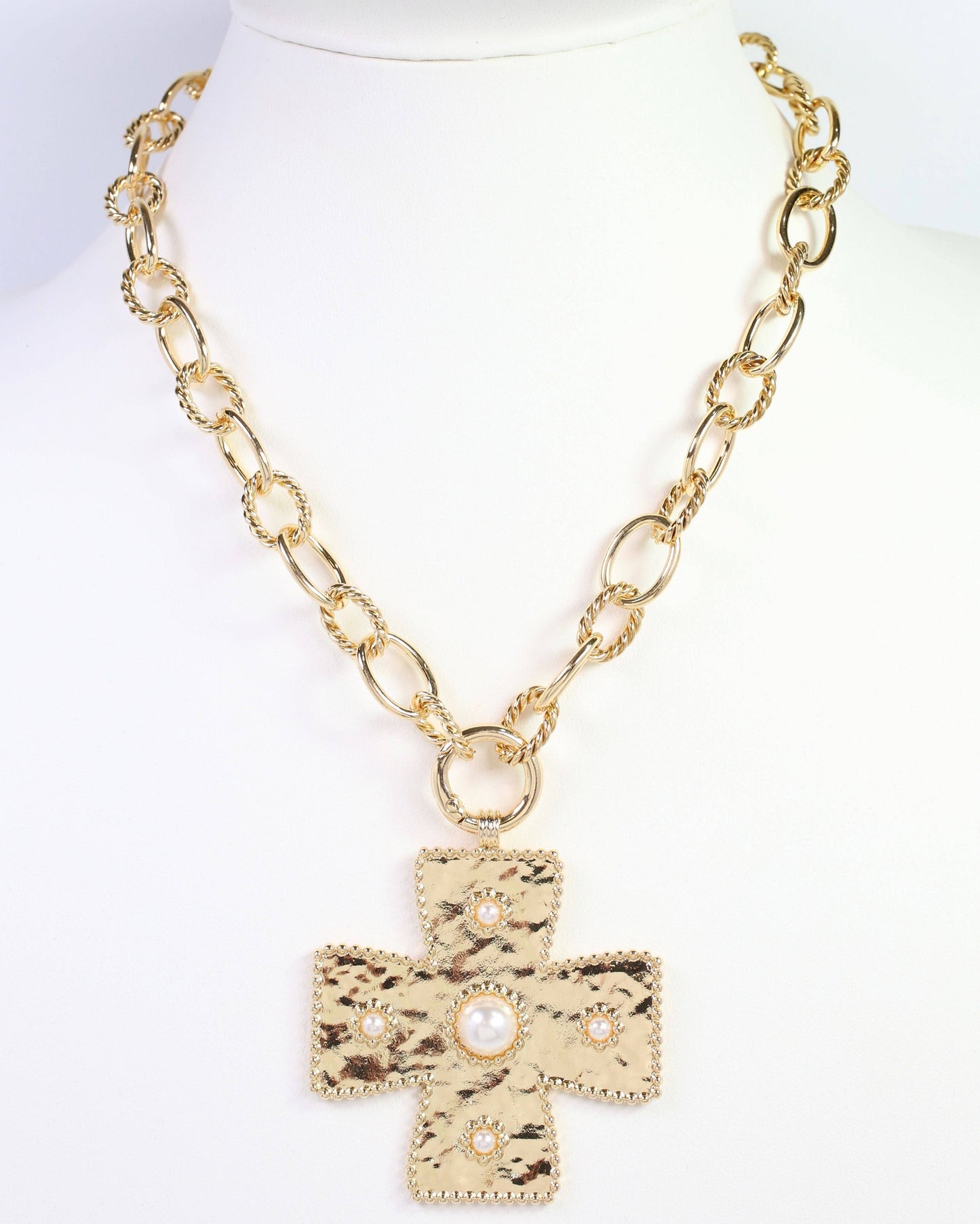 Large Cross Charm Necklace Gold