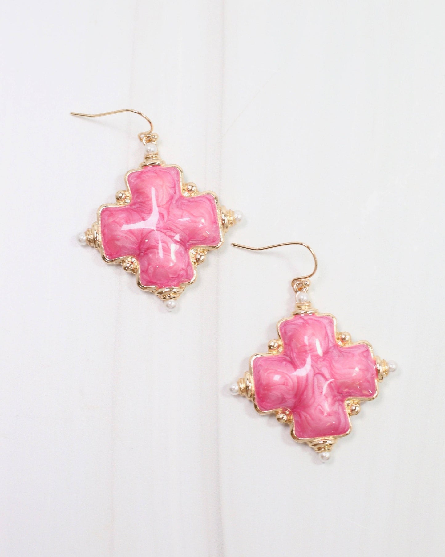 Caroline Hill - Edie Enamel Cross Earring Pink