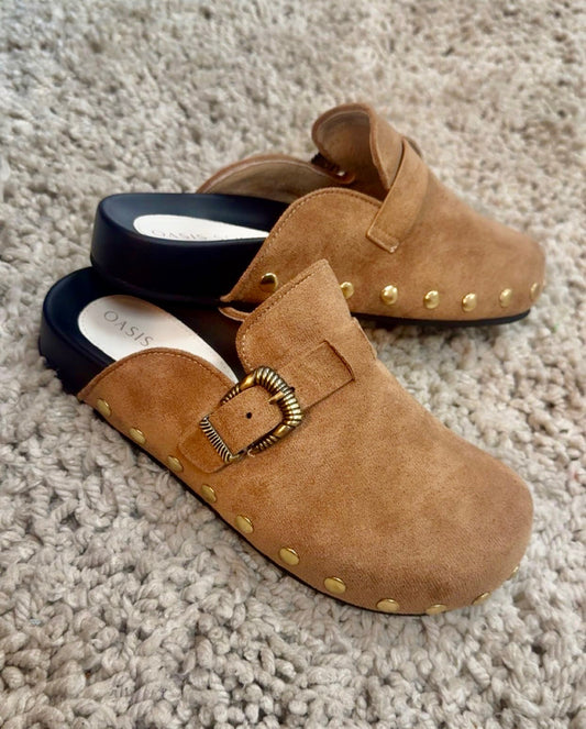 Latte Studded Buckle Clog
