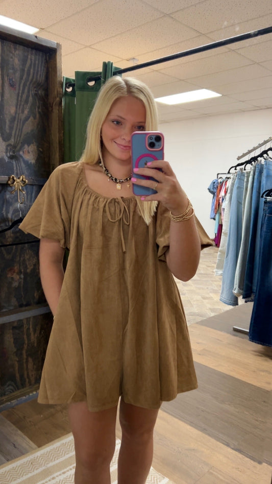 SUEDE PUFF SLEEVE ROMPER