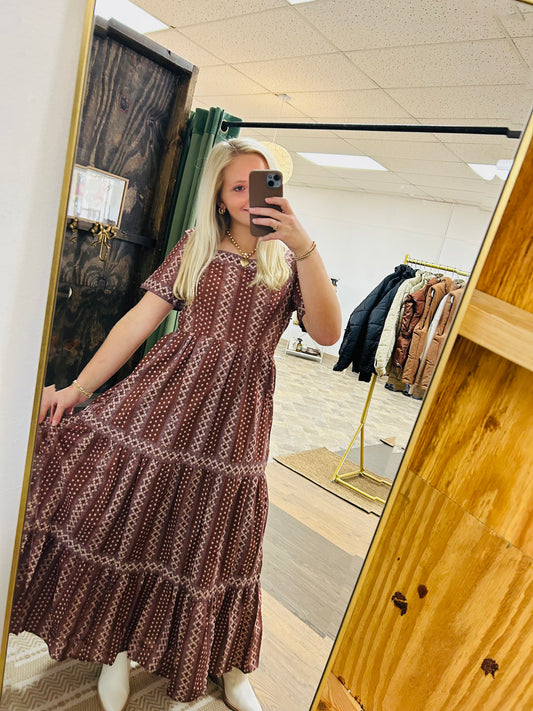 BROWN BOARDERS MAXI DRESS
