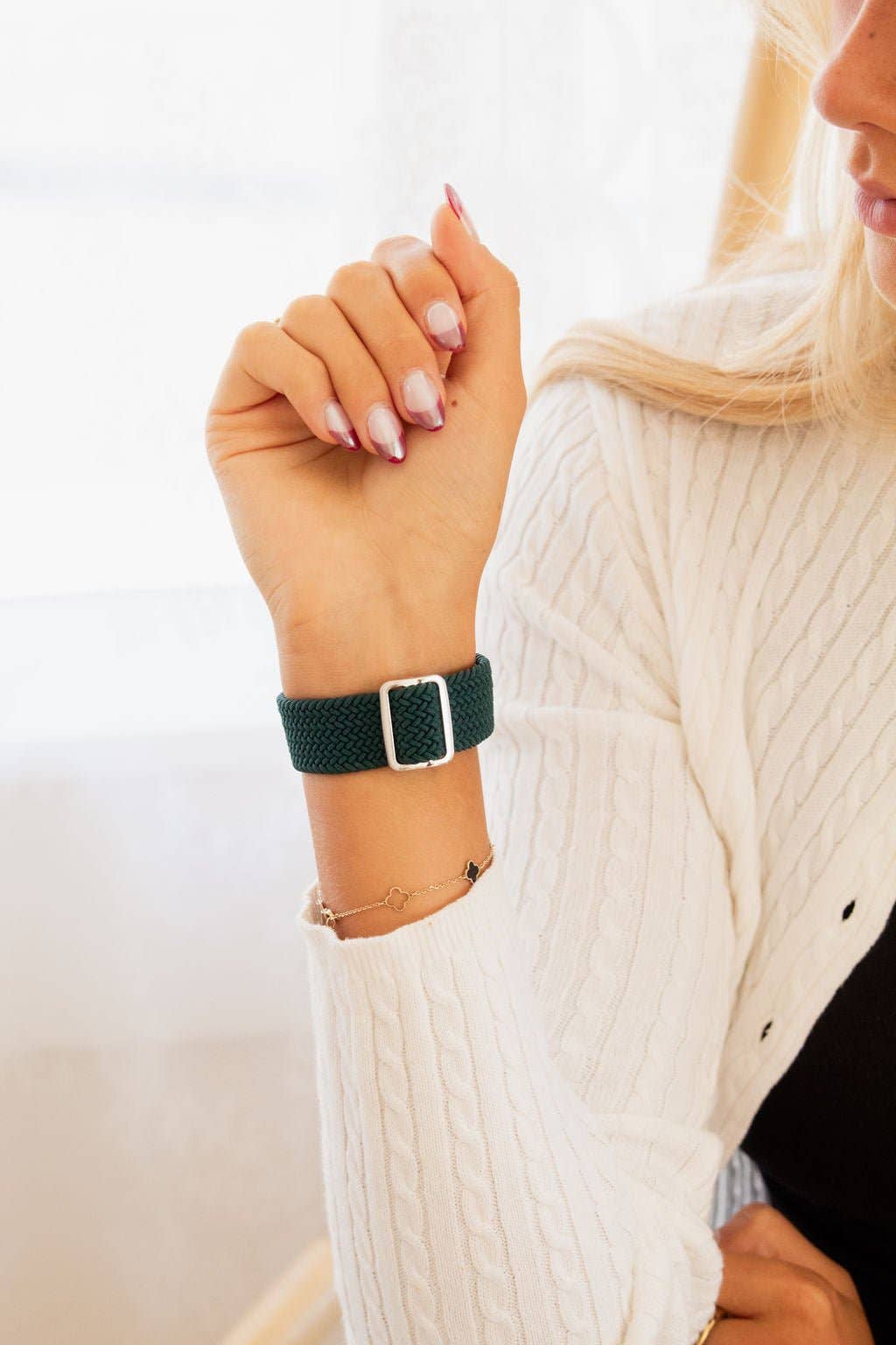 Teal Thick Weaved Adjustable Elastic Watch Band