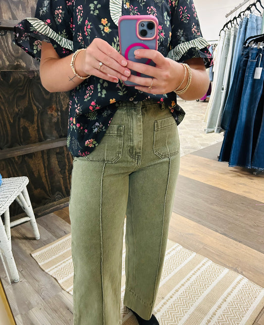 Olive Denim Pants