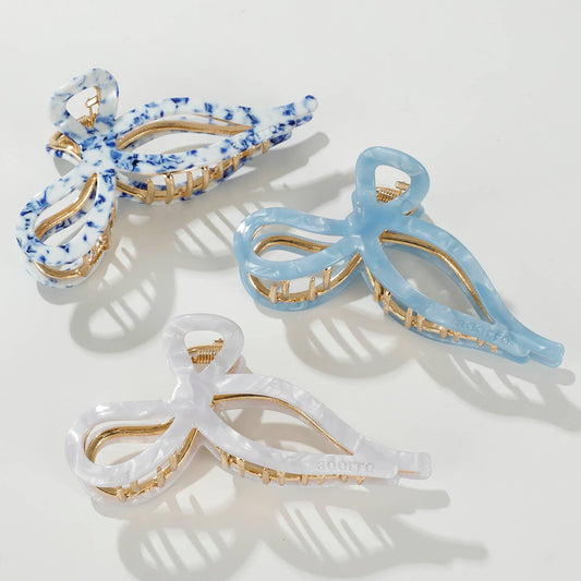 Adorro - Sabrina Coastal | Large Ribbon Metal Bow Claw Clip