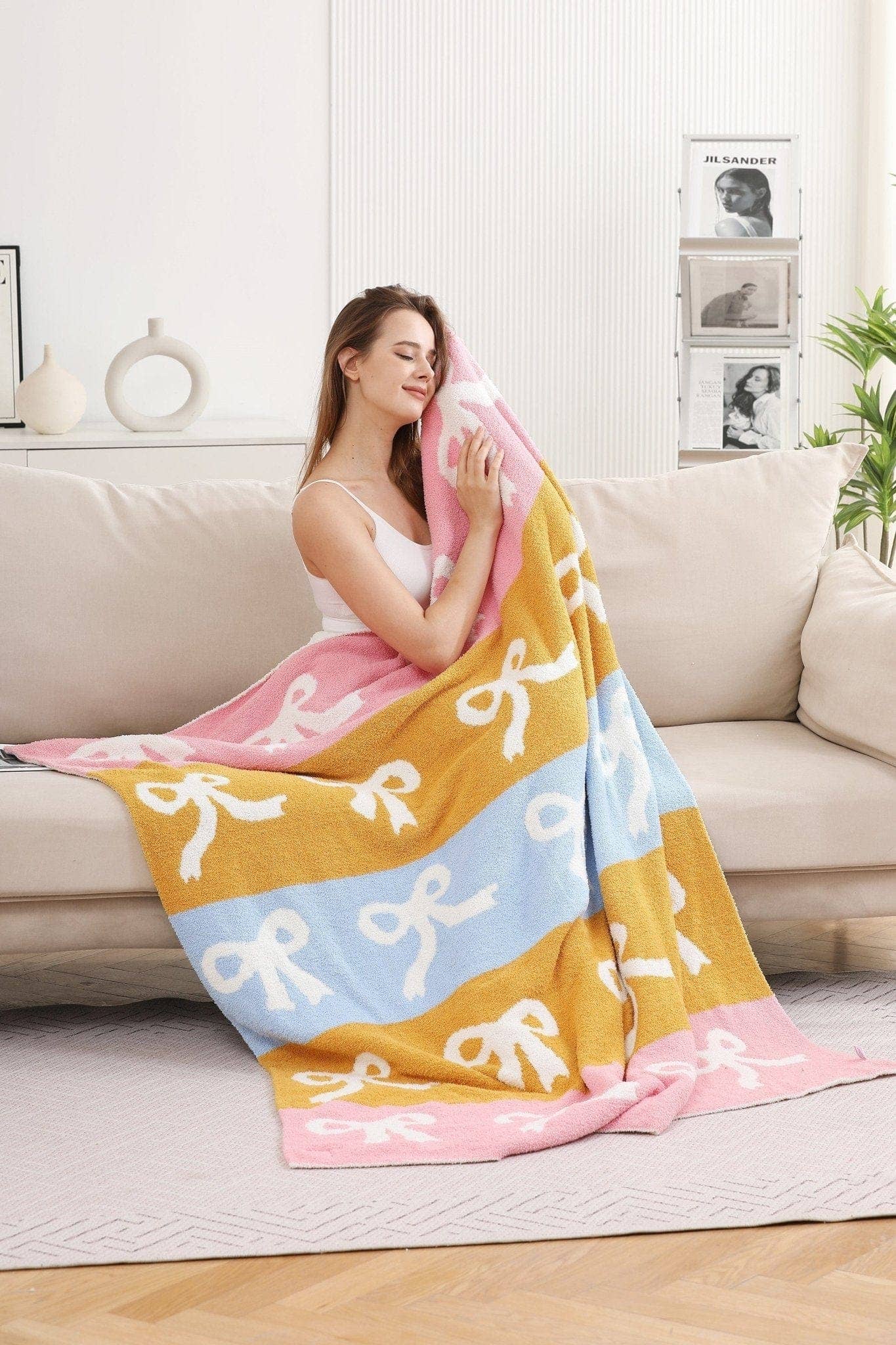 MiMi Wholesale - JCL6046 Super Lux Multi Color Ribbon Blanket
