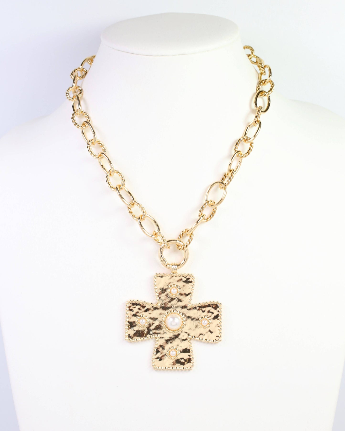 Large Cross Charm Necklace Gold