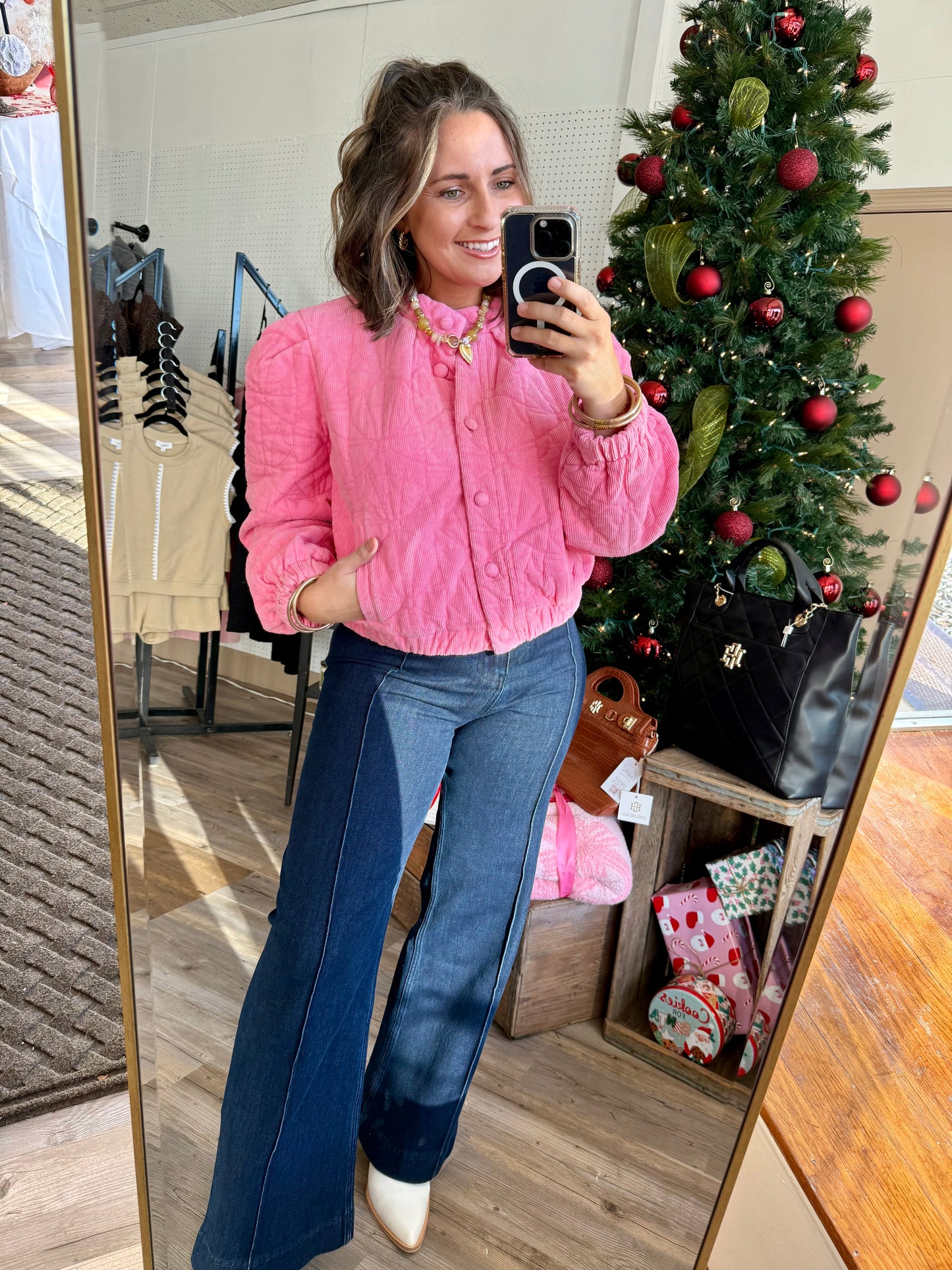 Pink Quilted Crop Jacket