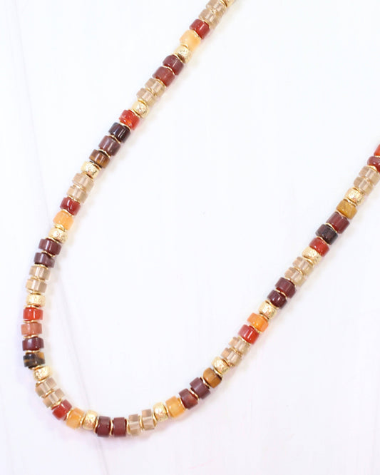 Caroline Hill - Juneau Glass Beaded Necklace With Gold Accents Topaz