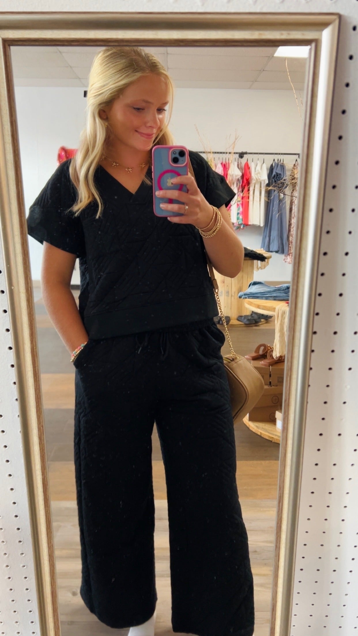 Black Textured Pant Set