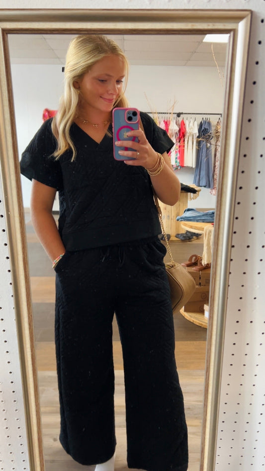 Black Textured Pant Set