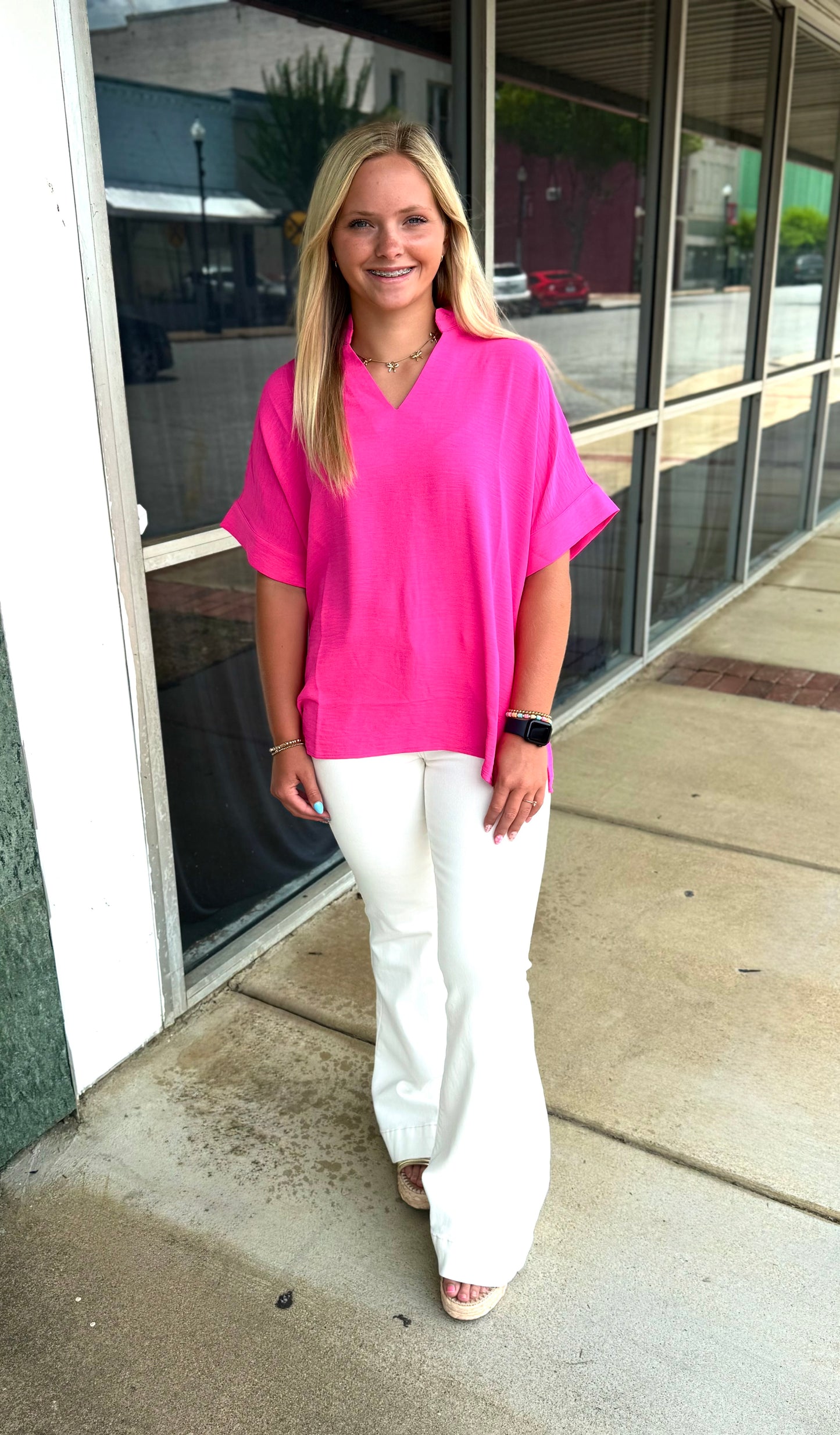 Hot Pink Collared Top