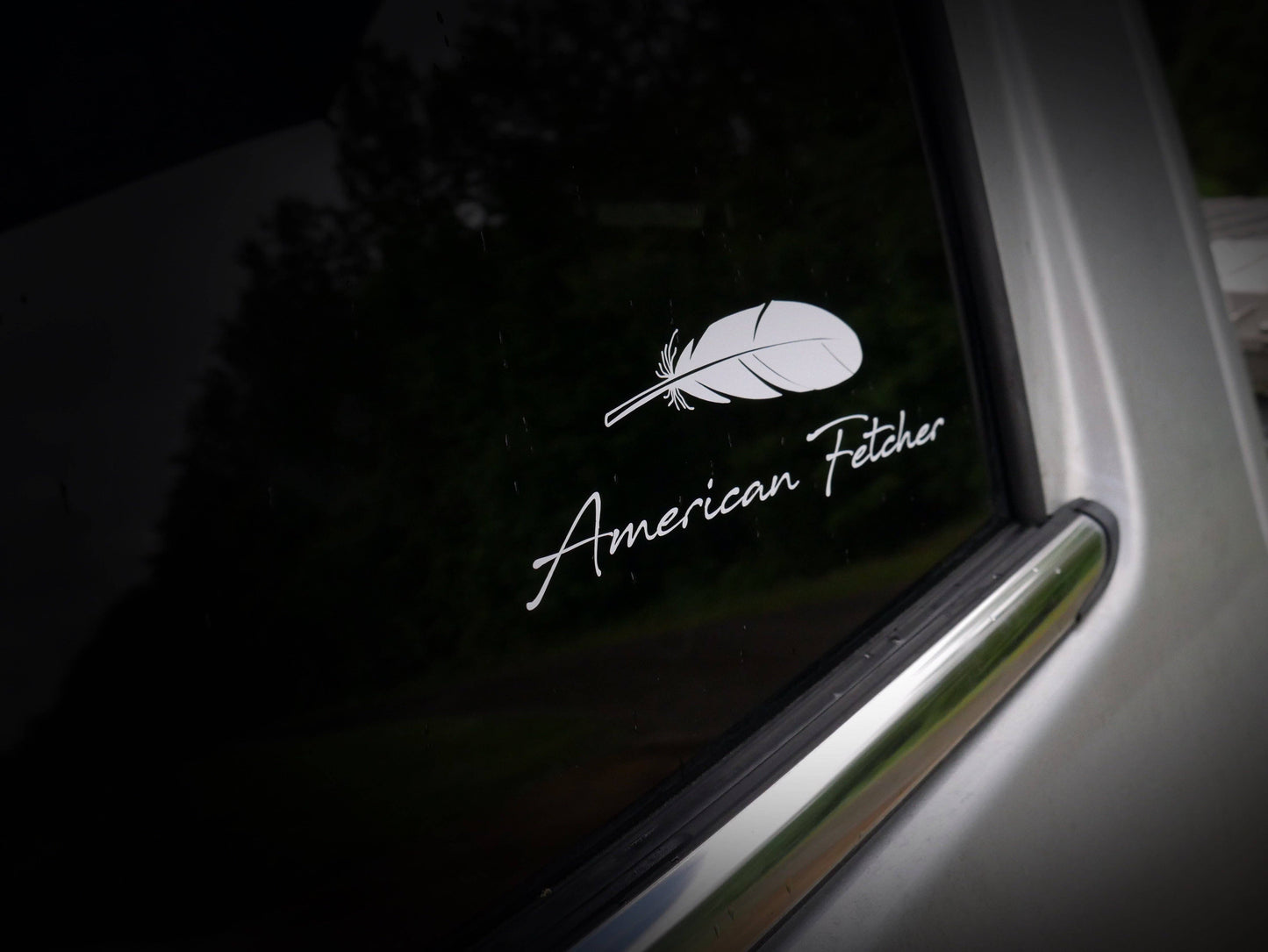 American Fetcher - White Vinyl Decal - Feather