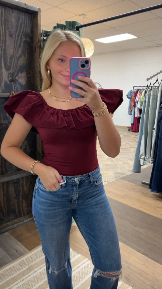 Burgundy Off The shoulder bodysuit