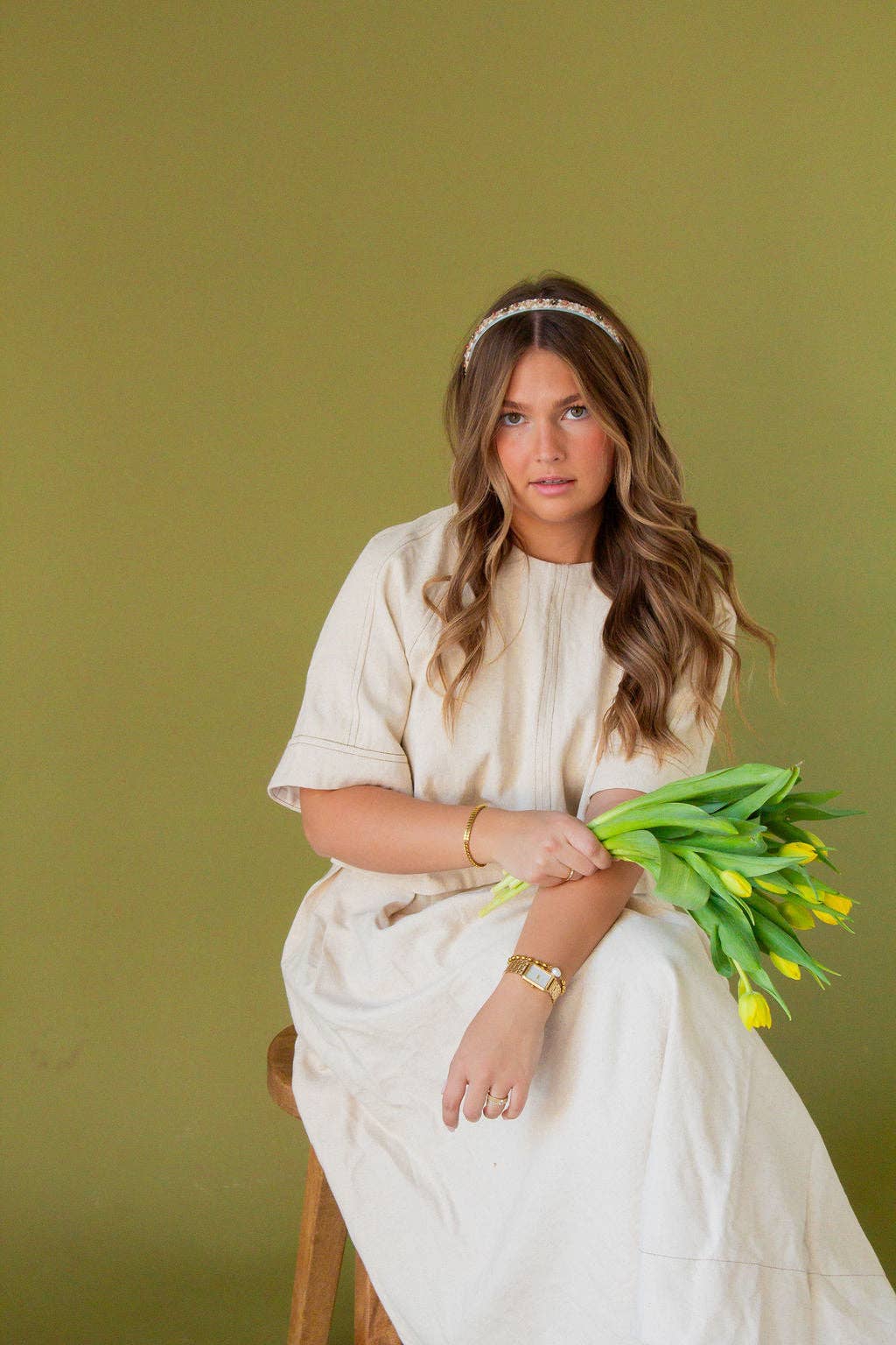 Thin Cream Beaded Headband