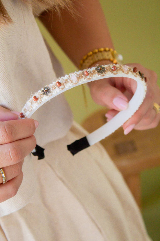 Thin Cream Beaded Headband