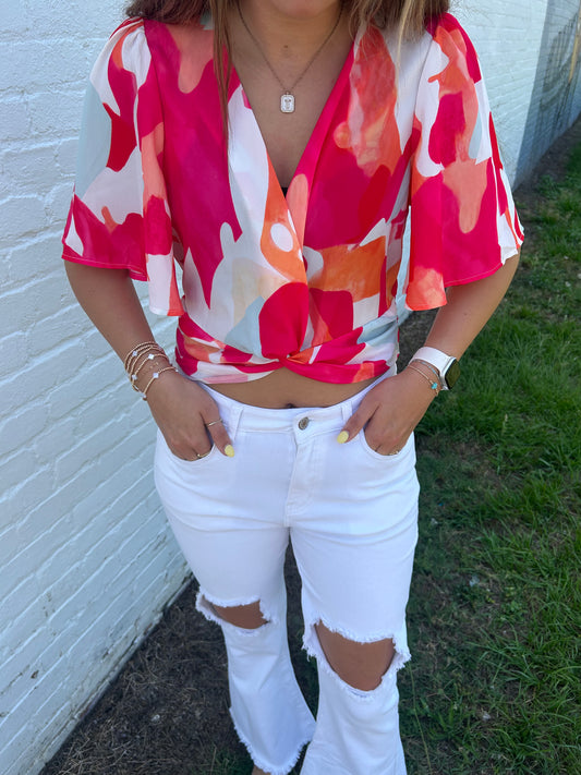Twist Front Cropped Blouse