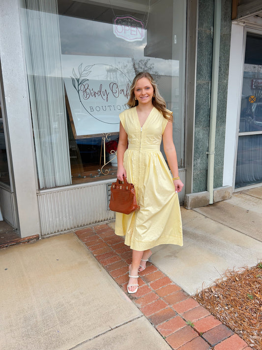 Cap Sleeve V Neck Midi Dress with Front Zipper