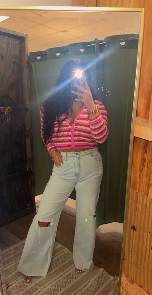 Pink Red Cream Knit Sweater