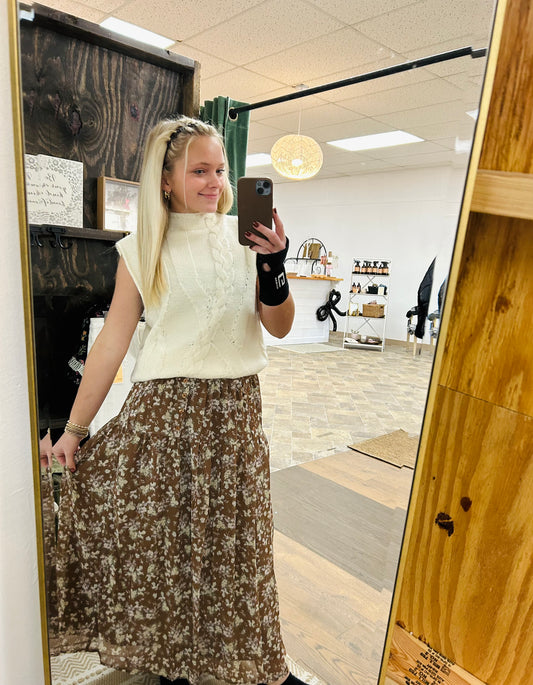 FLORAL PRINT MIDI SKIRT