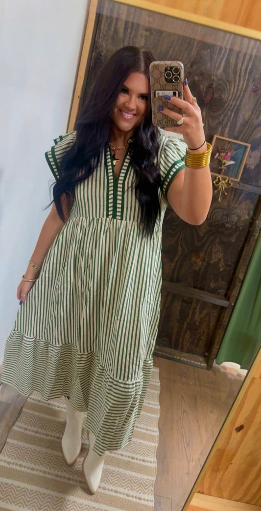 Green Striped Midi