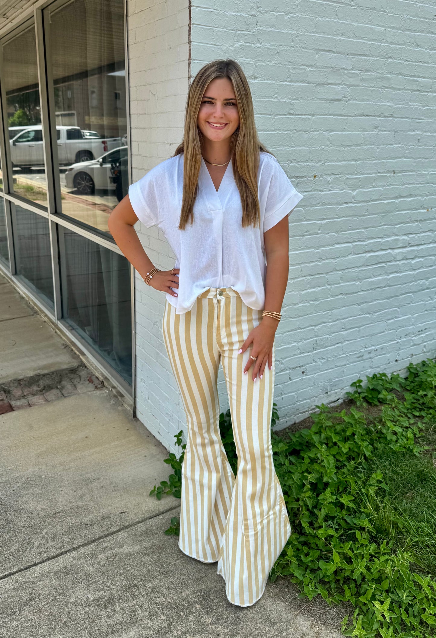 Striped Peach Love Flare Jeans