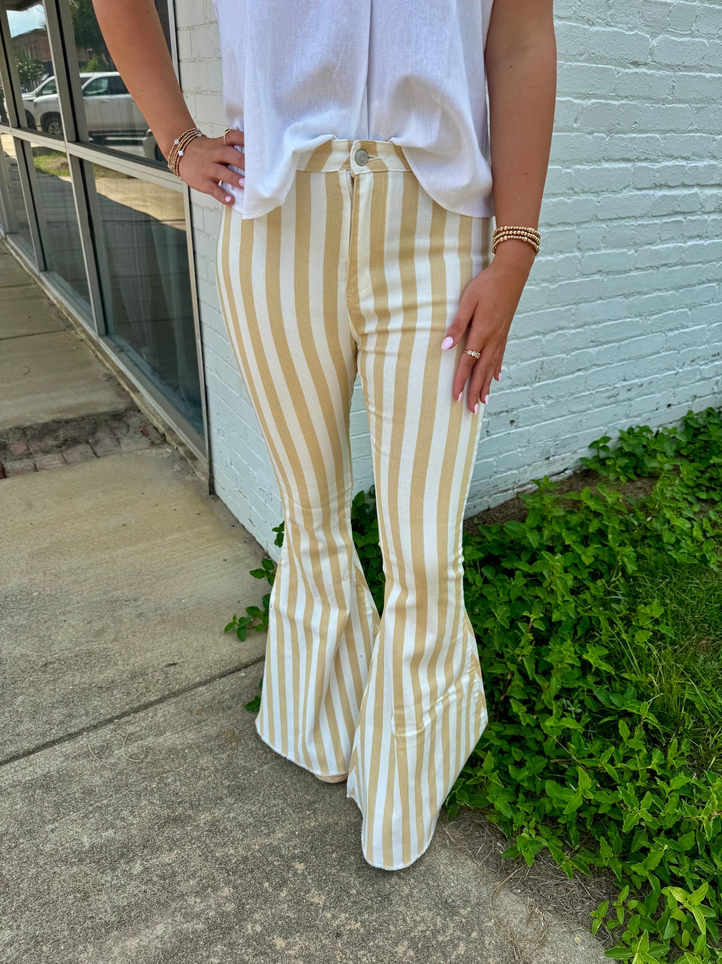 Striped Peach Love Flare Jeans