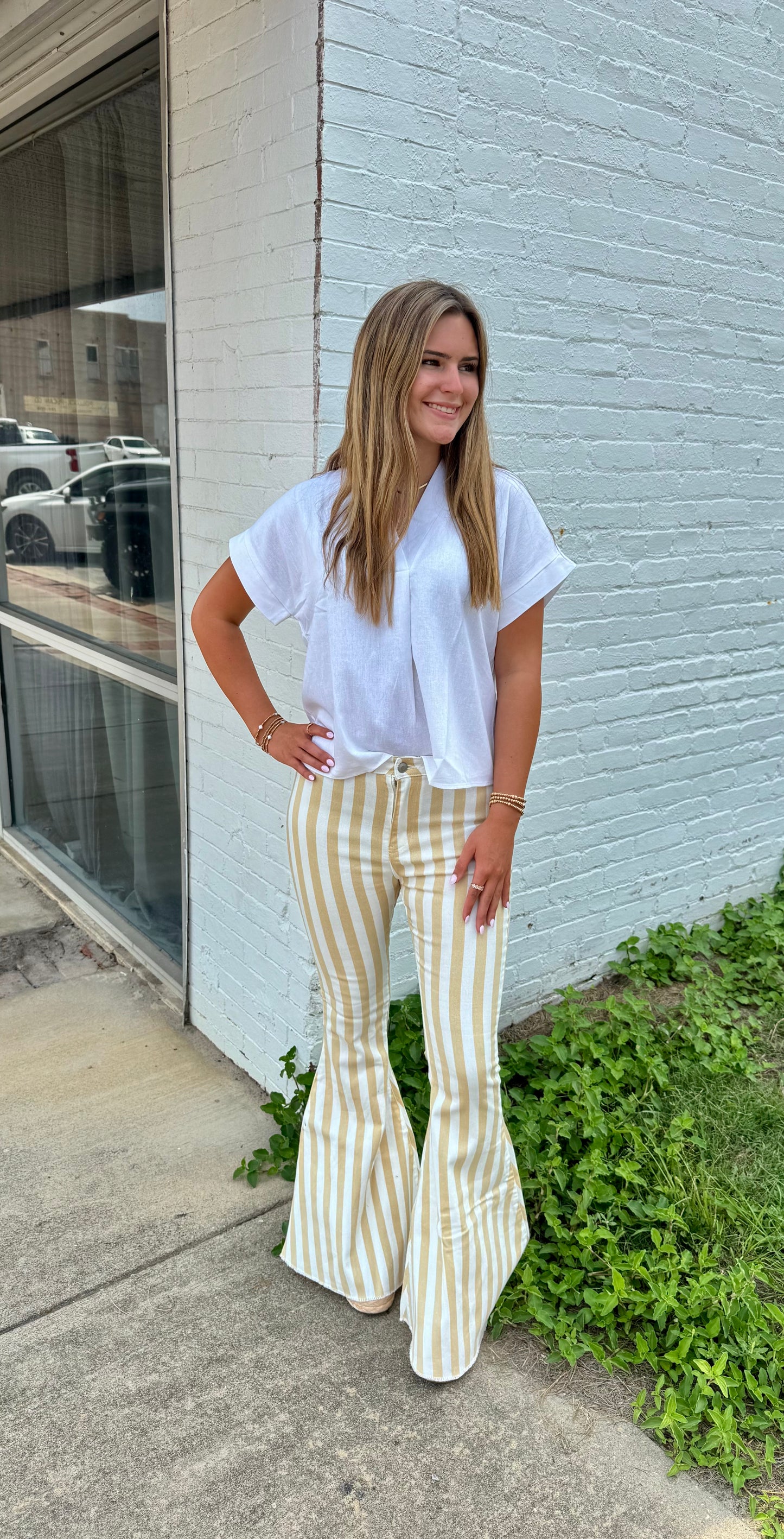Striped Peach Love Flare Jeans