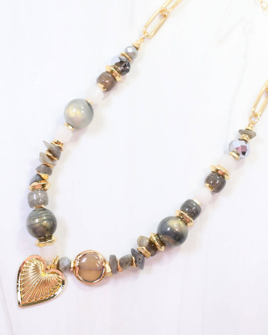 Caroline Hill - Sarasota Stone Charm Necklace Gray