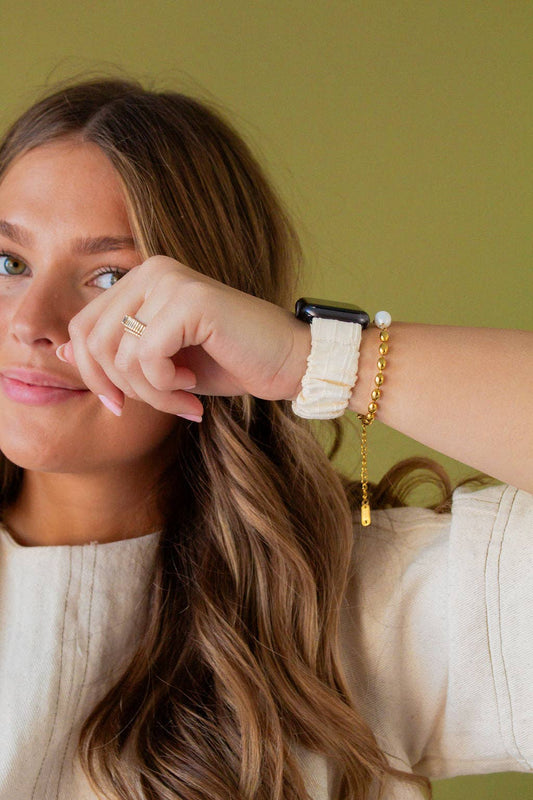 Cream Ruffle Scrunchie Watch Band