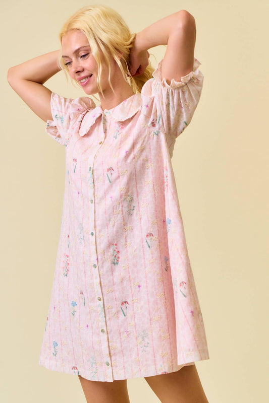 Embroider Peter Pan Collar Mini Dress