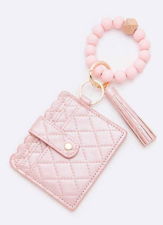 Quilted Beaded Keychain Bracelet Wallet