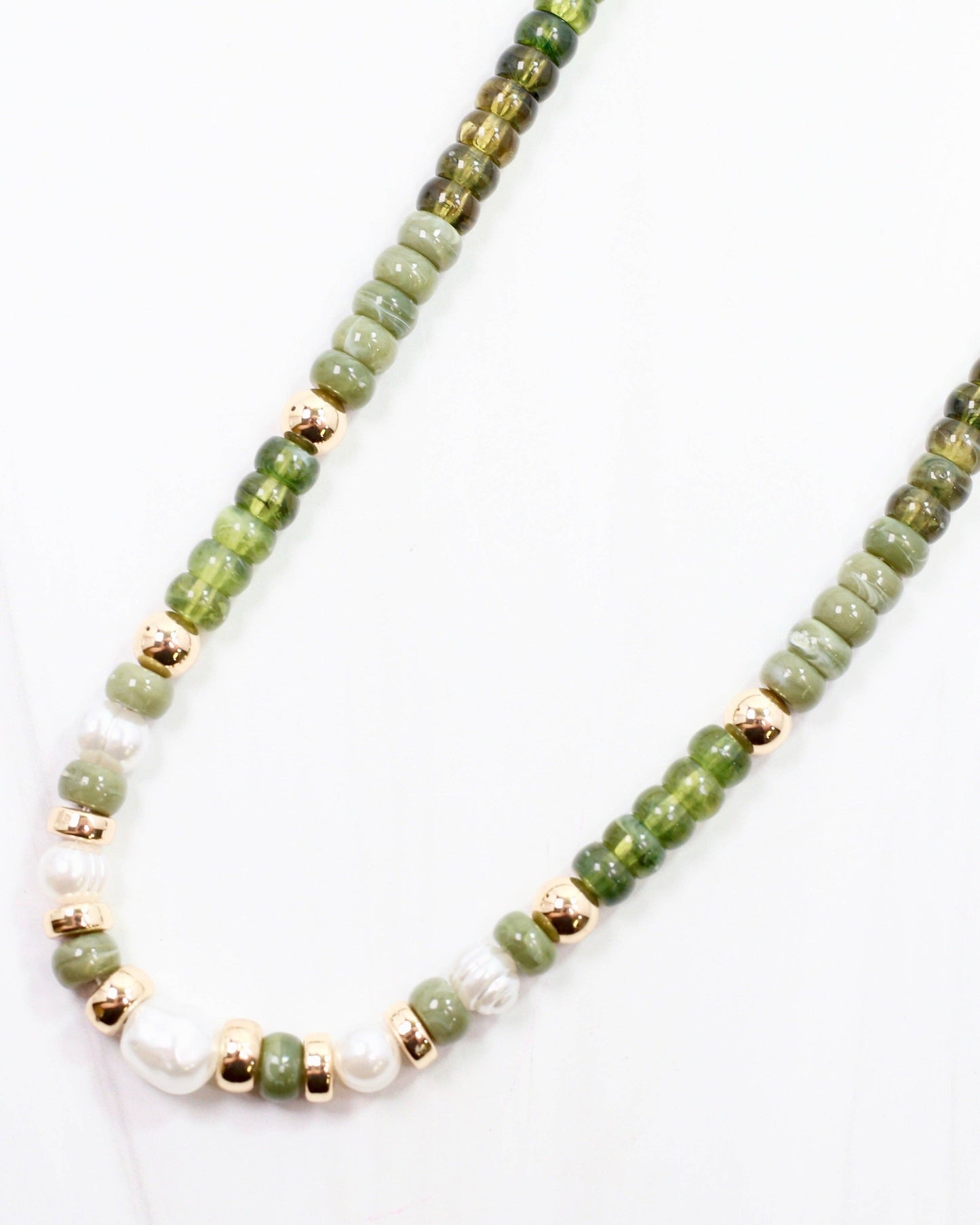 Caroline Hill - Bowie Bead and Pearl Necklace Olive