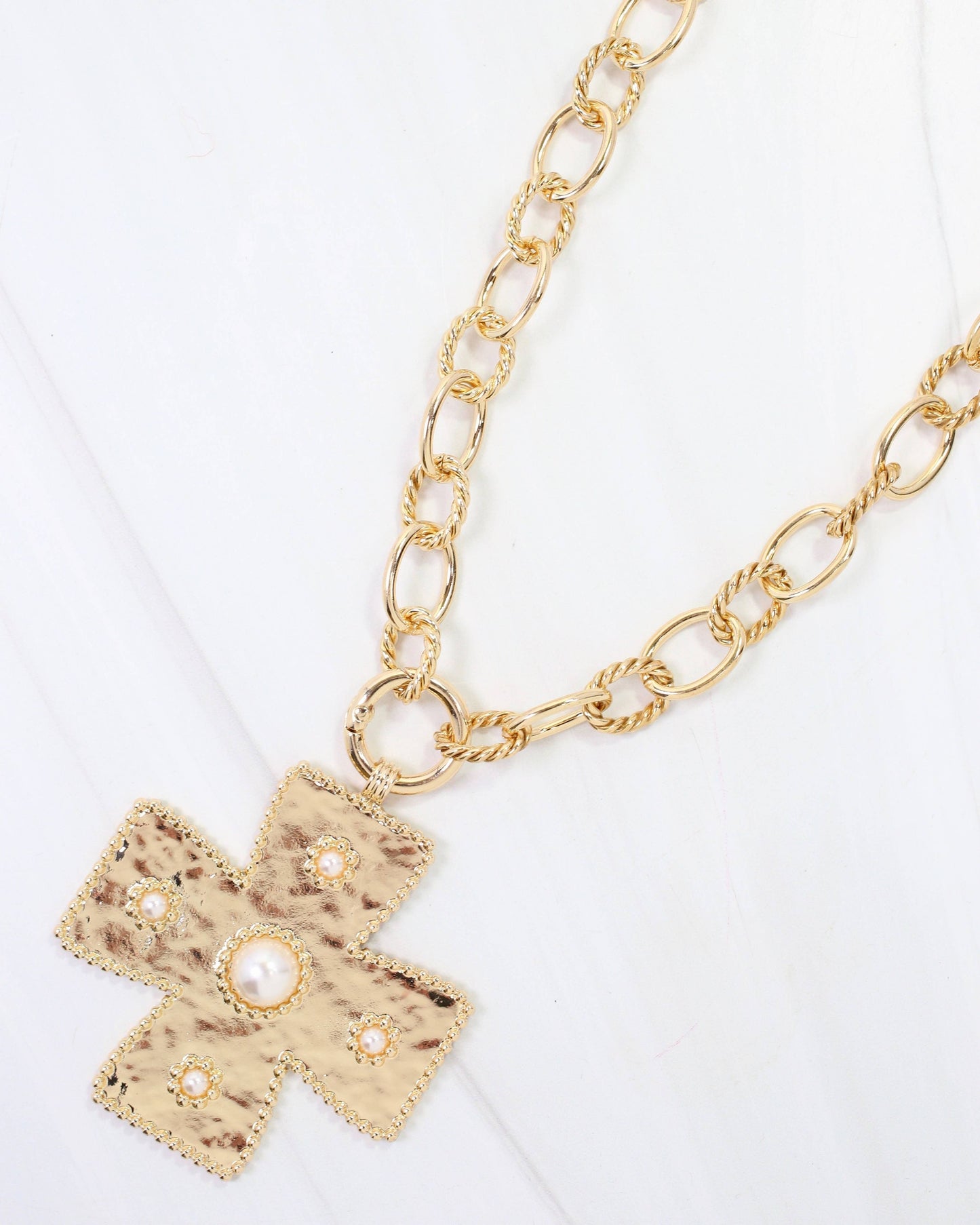 Large Cross Charm Necklace Gold