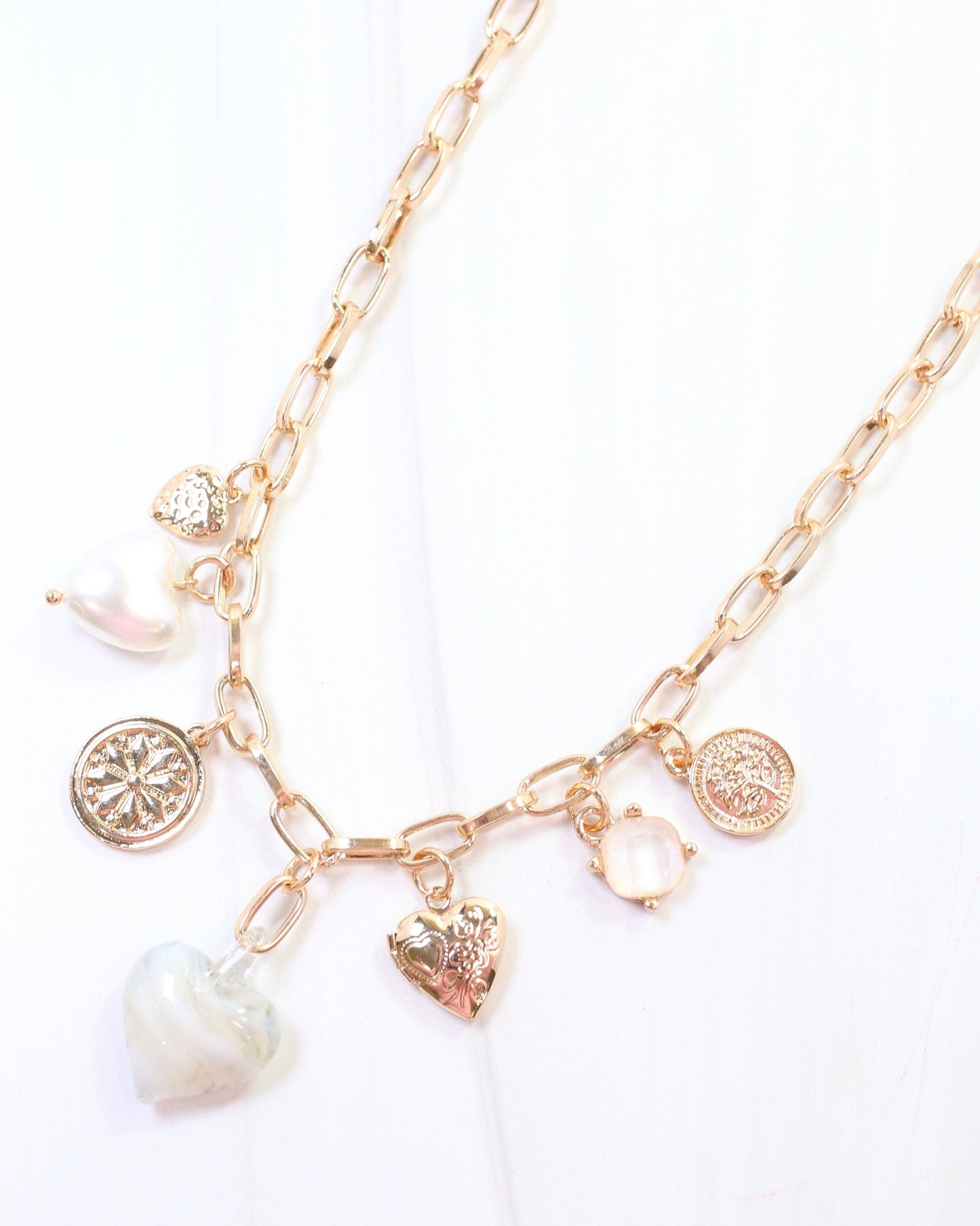 Caroline Hill - Linden Heart Charm Necklace Gray