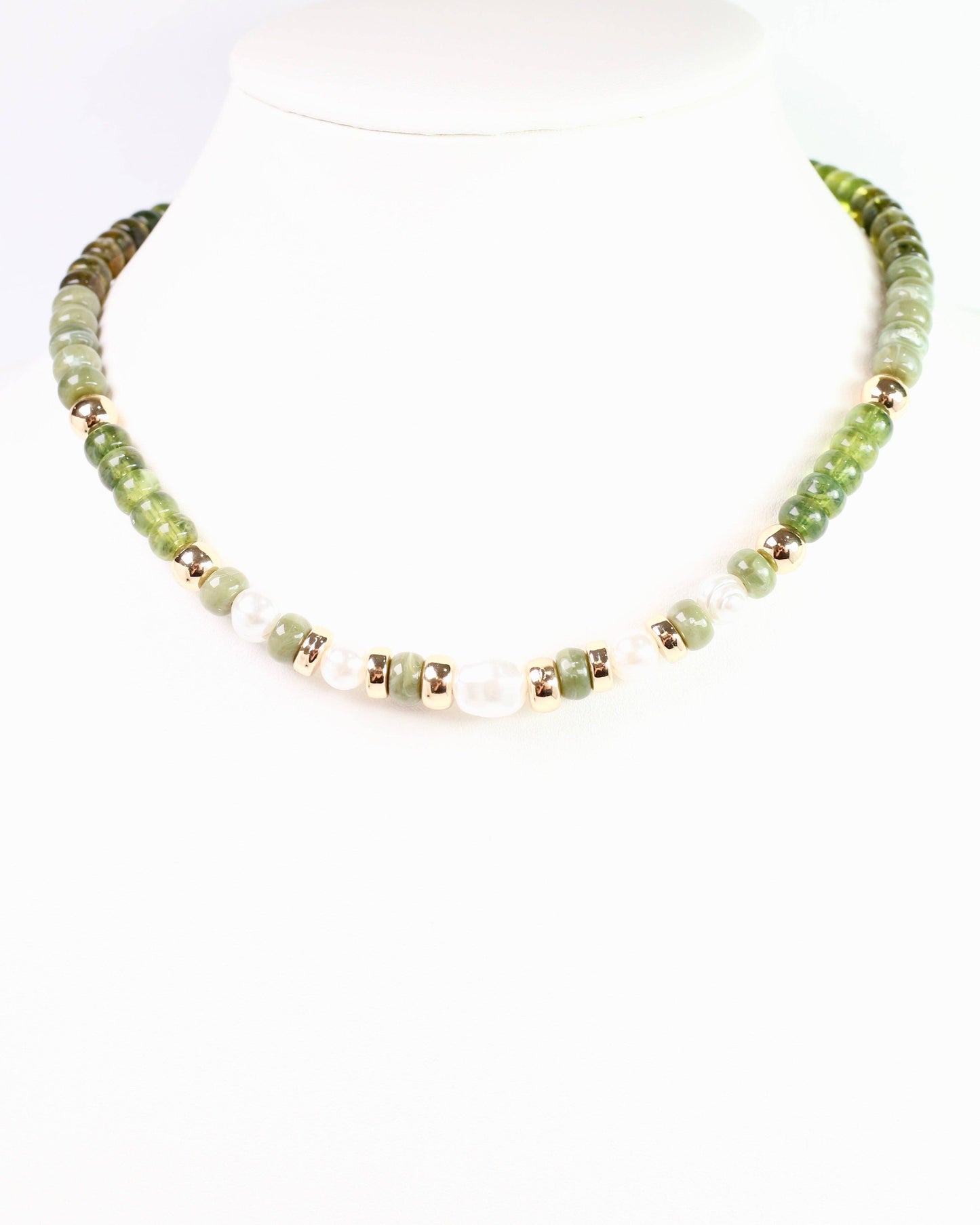 Caroline Hill - Bowie Bead and Pearl Necklace Olive