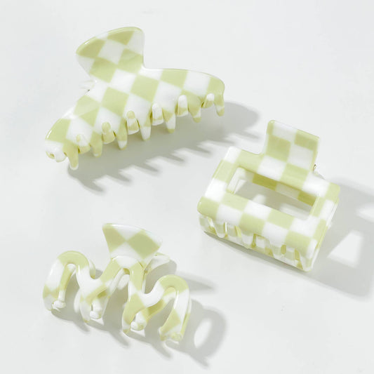 Adorro - Matcha Checkmate | Assorted Small/Medium Claw Clips